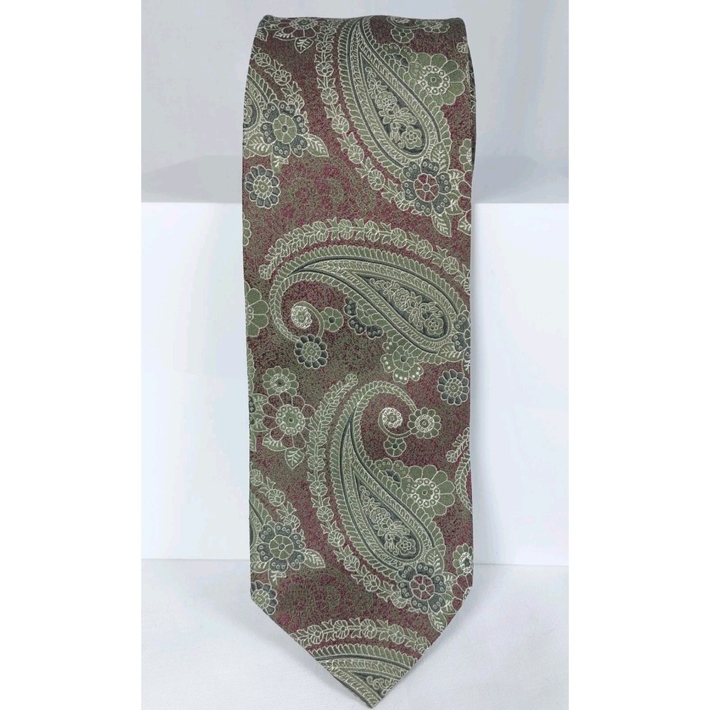 PEACOCK Mens Necktie Green‎ Burgundy Paisley Tie Handmade Silk Elegant 3"x60"